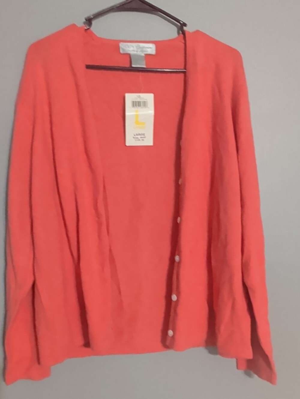 100% Cashmere Lightweight Coral Button-Front Women's Cardigan